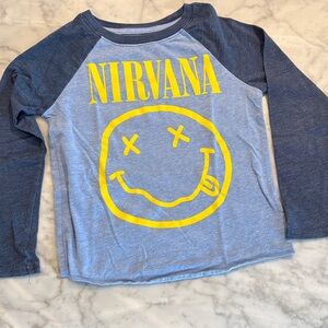 Nirvana Kids' Long Sleeve Raglan Shirt - Blue with Yellow Logo